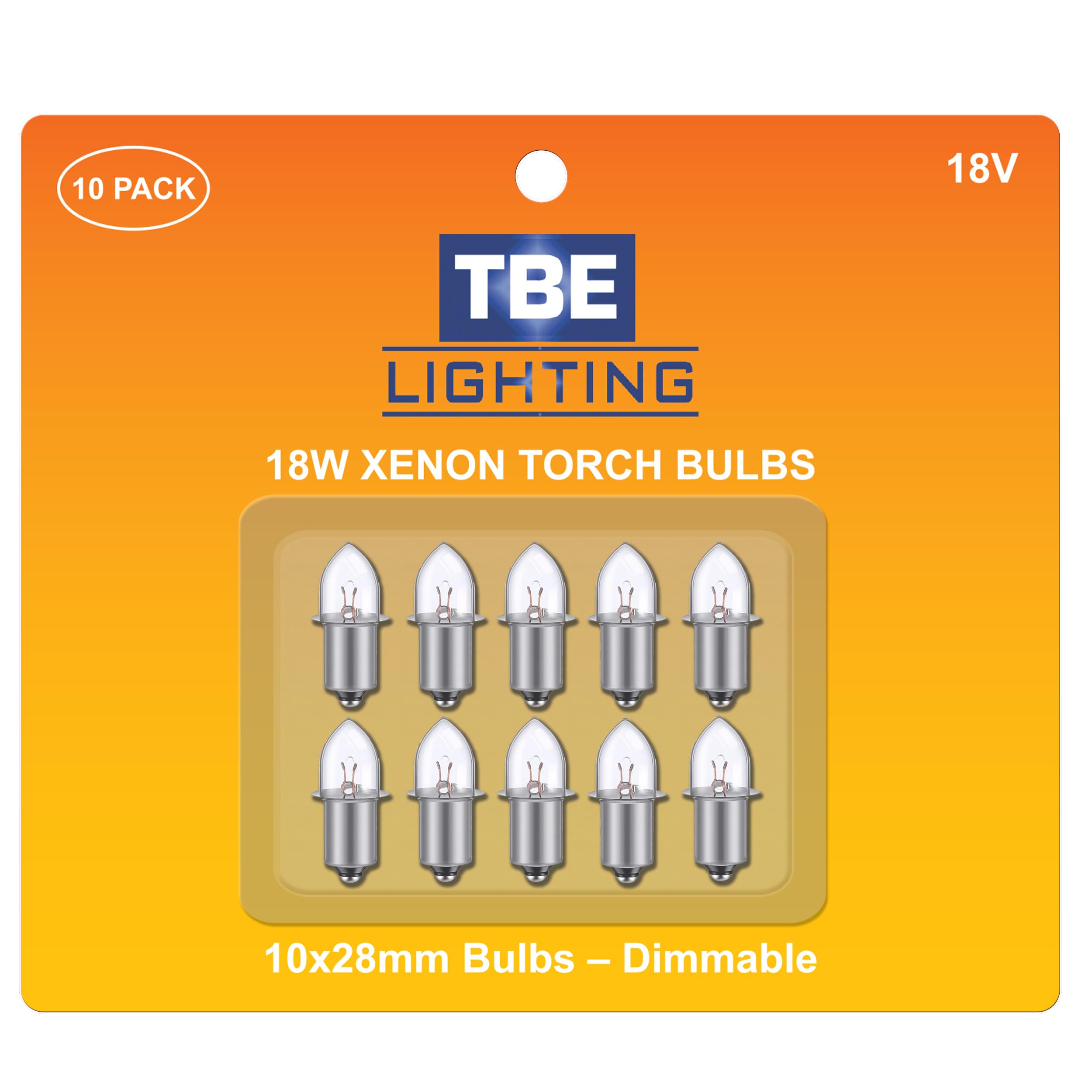 TBE LIGHTING Replacement 18V Xenon Flashlight Bulbs, Pack of 10